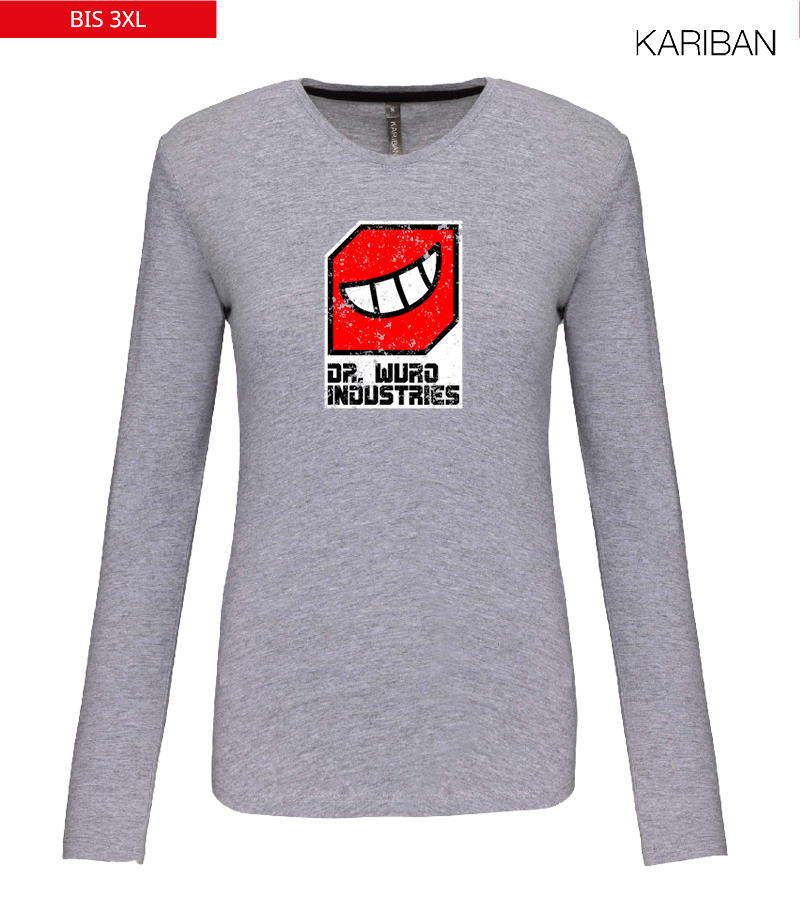 Kariban Damen Langarmshirt Oxford Grey "Uwe Frontprint"